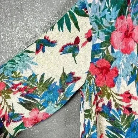 CUDDLE DUDS Tropical Floral 3/4 Sleeve Tunic Shirt Caftan Crinkle Crepe Women XS - Picture 4 of 13